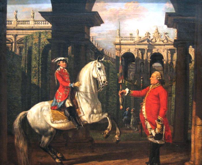 Bernardo Bellotto Pulkownik Piotr Konigsfels udziela lekcji jazdy konnej ksieciu Jozefowi Poniatowskiemu. oil painting picture